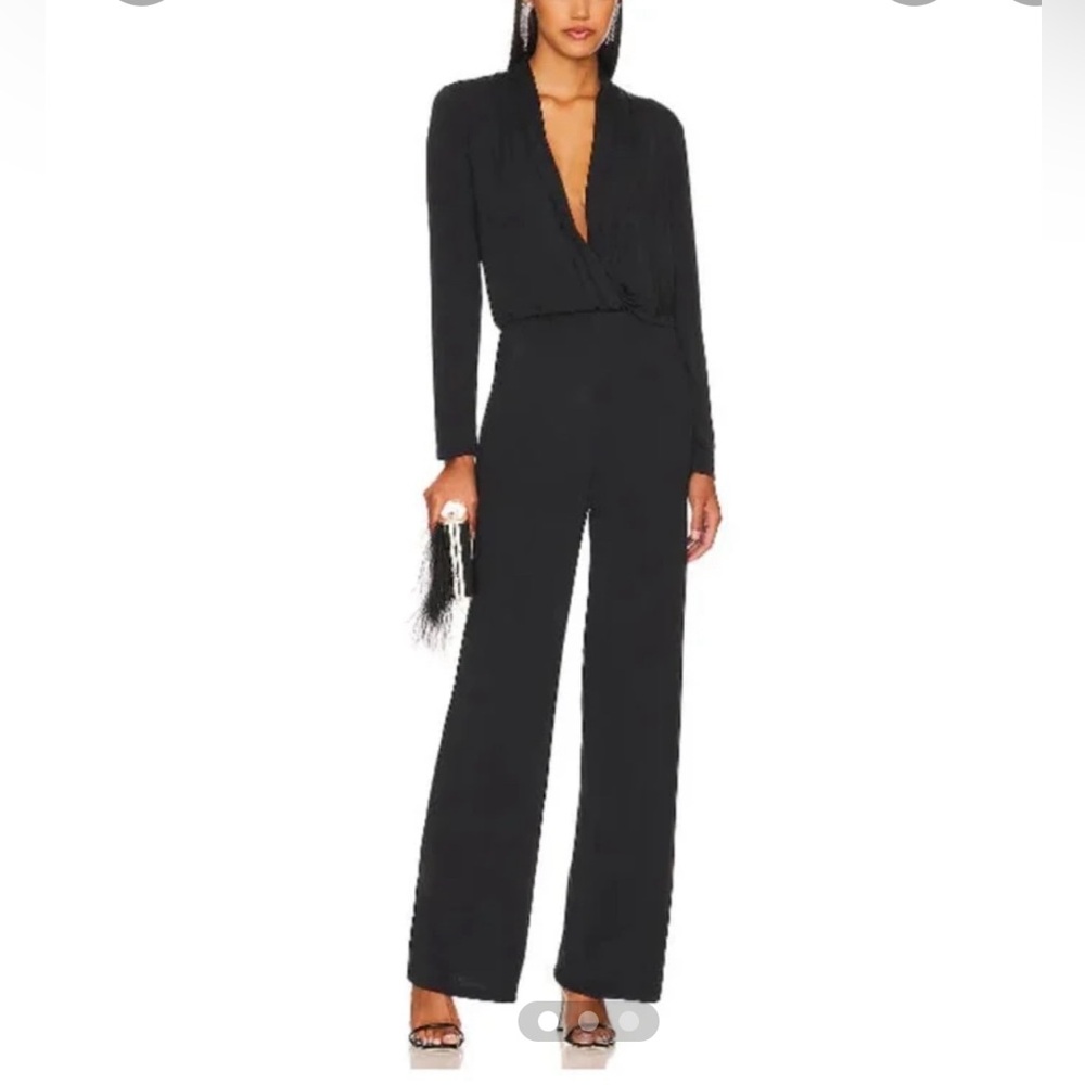 Revolve Black Wide Leg Cocktail Jumpsuit MEDIUM Remi Robin Cut Out Slinky Jersey